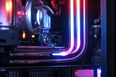 Dettaglio di un sistema di raffreddamento a liquido installato in un PC